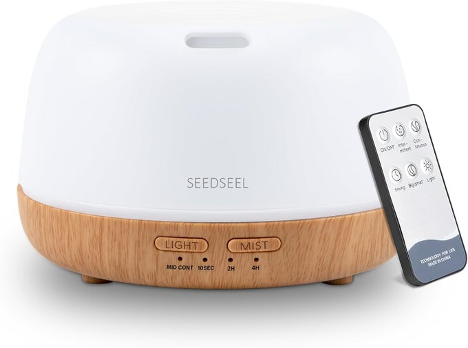 300ML ESSENTIAL OIL DIFFUSER WITH 7-COLOR LED LIGHTS AND REMOTE CONTROL, MODERN MINIMALIST DESIGN, HIGH-EFFICIENCY ULTRASONIC MIST AROMATHERAPY DIFFUSER FOR HOME