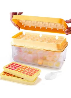 Beyond Basics Ice Cube Tray With Lid Storage Box - Press Type 32x2 Double Ice Cubes Tray Easy Press Silicone Ice Cube Tray with Ice Container Orange  - Image 1