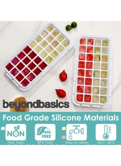 Beyond Basics Ice Cube Tray With Lid Storage Box - Press Type 32x2 Double Ice Cubes Tray Easy Press Silicone Ice Cube Tray with Ice Container Orange  - Image 4