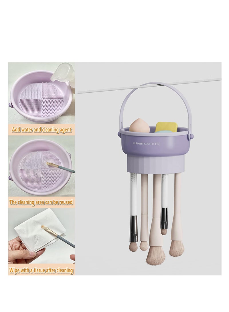 Zikra Makeup Brush Cleaning Mat with Brush Drying Holder, 2 in 1 Silicone Cosmetic Brush Cleaning Scrubber Portable Washing Tool Makeup Brush Cleanerfor Makeup Brush, Makeup Sponge, Powder Puff (Purple) - Image 2
