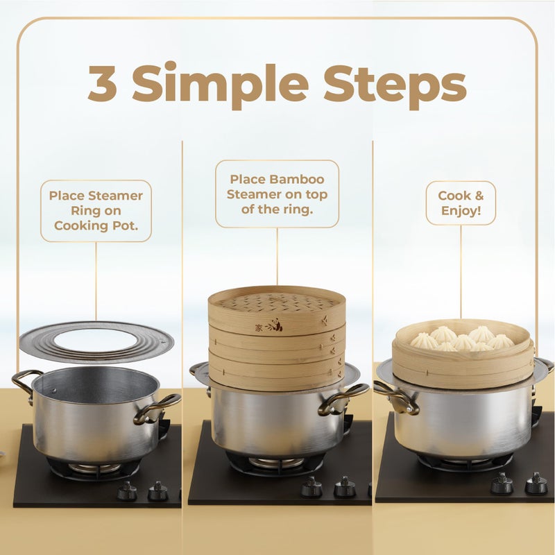 Prime Home Direct Stainless Steel Steamer Ring | Fits 7 to 12-Inch Bamboo Steamer Basket | Steaming Ring for Asian Chinese Wok, Food, Dumpling, Dim Sum, Steam Pot Accessories Metal Cooking Rim Adapter - Image 4