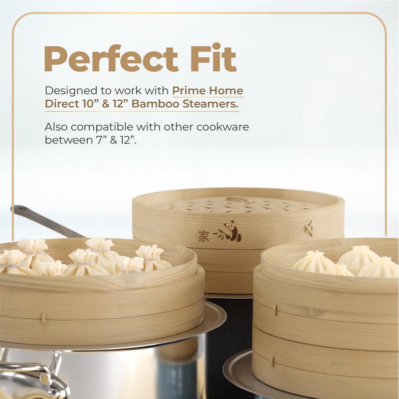 Prime Home Direct Stainless Steel Steamer Ring | Fits 7 to 12-Inch Bamboo Steamer Basket | Steaming Ring for Asian Chinese Wok, Food, Dumpling, Dim Sum, Steam Pot Accessories Metal Cooking Rim Adapter - Image 2