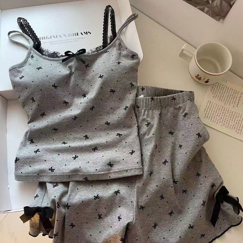 [Upgraded Version] Chest Pad Pajamas Women's Cross-border Floral Shorts Threaded Vest Elastic Sling Base suit Home - Image 3