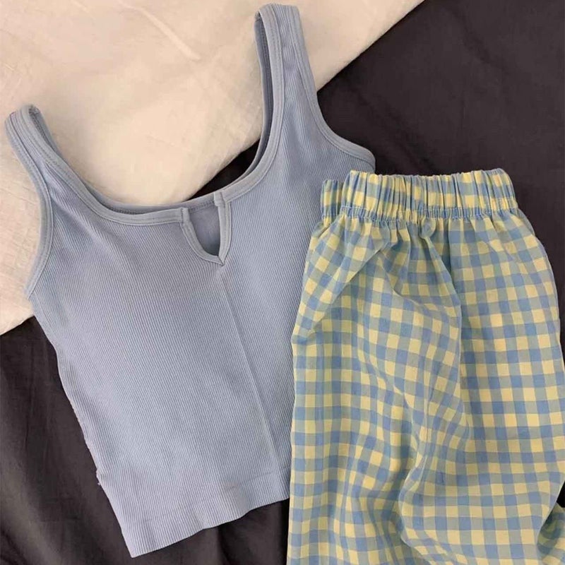 [Upgraded Version] Chest Pad Pajamas Women's Cross-border Floral Shorts Threaded Vest Elastic Sling Base suit Home - Image 4