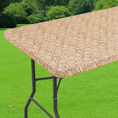 Smiry Spandex Fitted Tablecloth for 6 Foot Rectangle Tables Washable Picnic Table Cover with Elastic Stretch Reusable Table Cloth for Outdoor Camping Dining Kitchen Weave 30x72 - Image 1