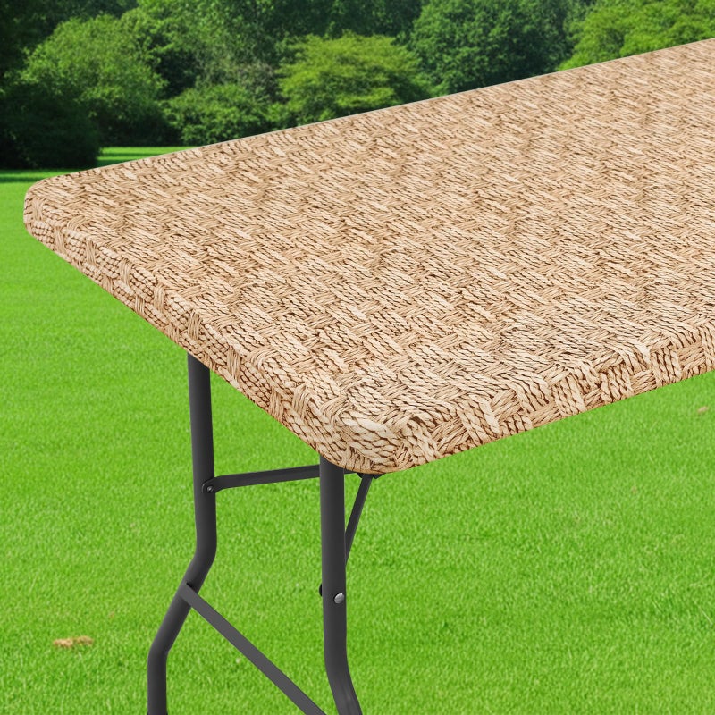 Smiry Spandex Fitted Tablecloth for 6 Foot Rectangle Tables Washable Picnic Table Cover with Elastic Stretch Reusable Table Cloth for Outdoor Camping Dining Kitchen Weave 30x72 - Image 2