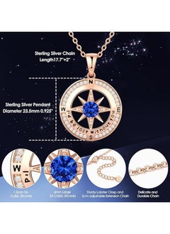 Zifeel Compass Necklace Gifts for Women wife - S925 Sterling Silver Birthstone Necklaces for Women - Anniversary Birthday Gifts for Her Wife Girlfriend - Valentines Day Mom Mother’s Day  Gifts  - Image 4