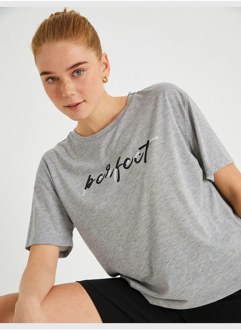 كوتون Printed T-Shirt Short Sleeve Crew Neck