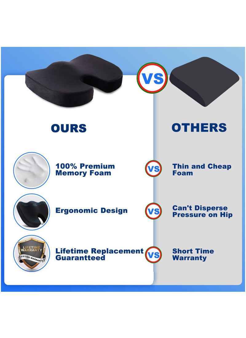MileMelo - Seat Cushion for Office Chair Tailbone Cushion Coccyx Cushion Sciatica Pillow for Sitting Black - Image 1