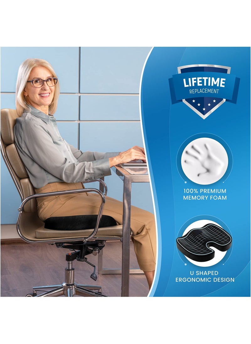 MileMelo - Seat Cushion for Office Chair Tailbone Cushion Coccyx Cushion Sciatica Pillow for Sitting Black - Image 1