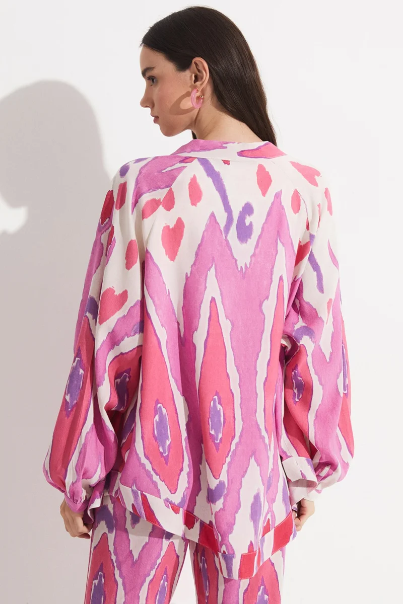 JUNE Exclusive Patterned Linen Blend Kimono