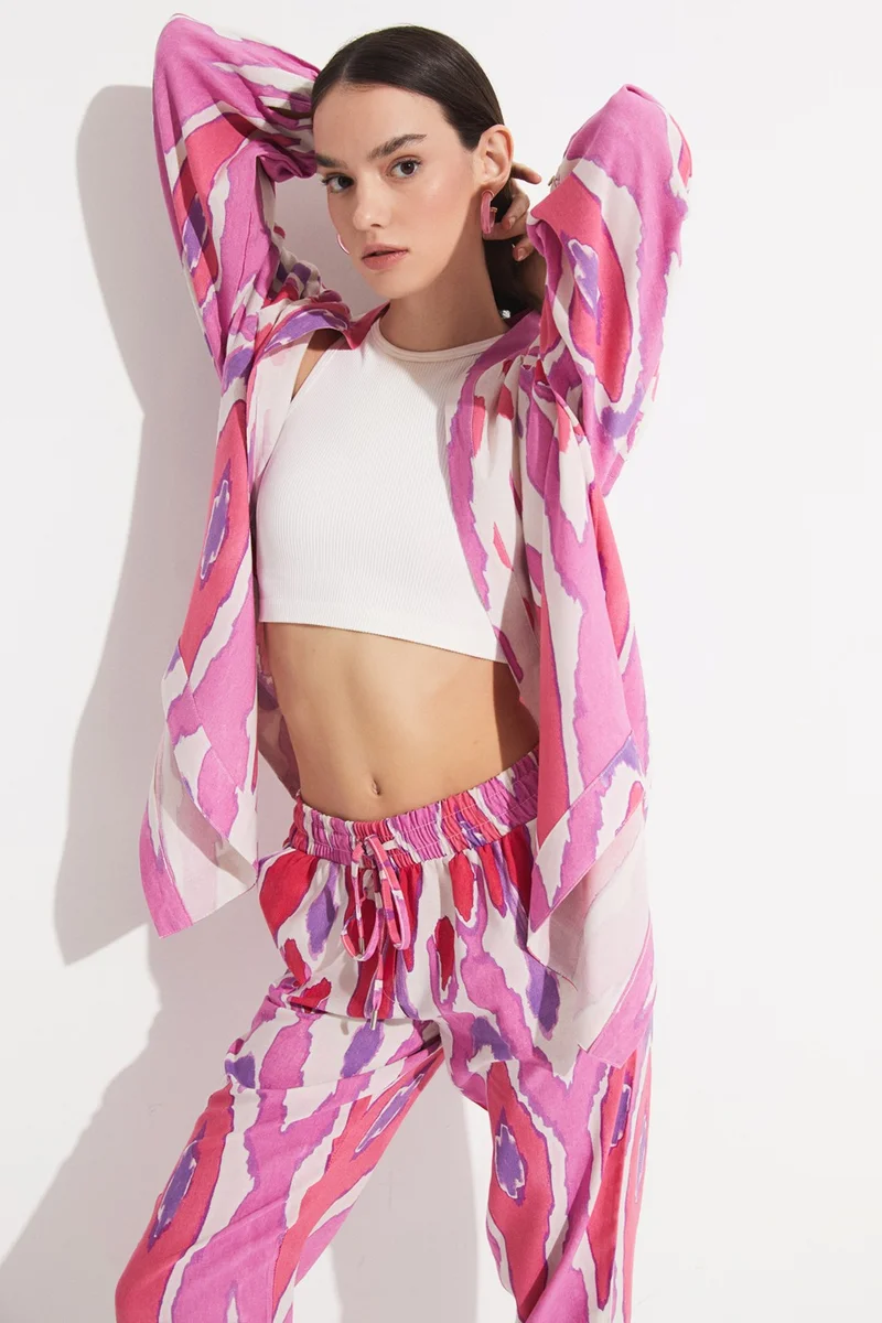 JUNE Exclusive Patterned Linen Blend Kimono