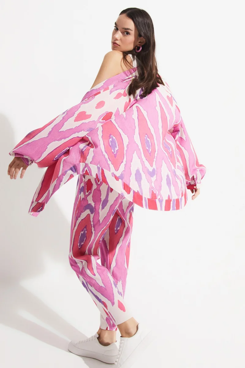 JUNE Exclusive Patterned Linen Blend Kimono