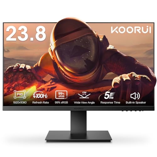 KOORUI 24 Inch Computer Monitor FHD 1920 x 1080p 100HZ, Built-in Speakers, Ultra-Slim Bezels, 75mm VESA Mountable, Tilt Adjustable, HDMI, VGA, Black - Image 1