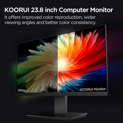 KOORUI 24 Inch Computer Monitor FHD 1920 x 1080p 100HZ, Built-in Speakers, Ultra-Slim Bezels, 75mm VESA Mountable, Tilt Adjustable, HDMI, VGA, Black - Image 3
