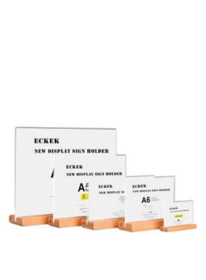 Eckek حامل لافتات أكريليك ECKEK A4/A5/A6 عرض قائمة مزدوج الجوانب، قاعدة خشبية حامل لافتات على الطاولة - Image 2