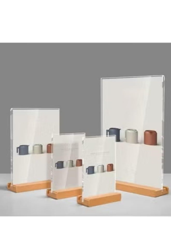 Eckek حامل لافتات أكريليك ECKEK A4/A5/A6 عرض قائمة مزدوج الجوانب، قاعدة خشبية حامل لافتات على الطاولة - Image 5