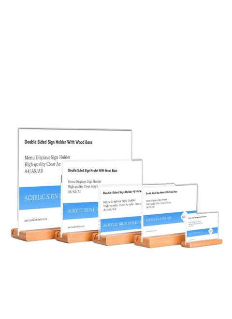 ECKEK Acrylic Sign Holder A4/A5/A6 Menu Displays Double Sided, Wood Base Table Top Sign Stand