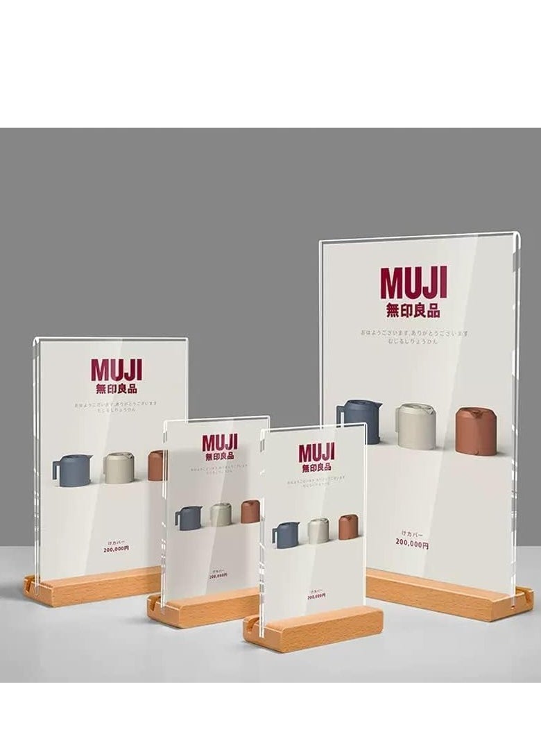 ECKEK Acrylic Sign Holder A4/A5/A6 Menu Displays Double Sided, Wood Base Table Top Sign Stand