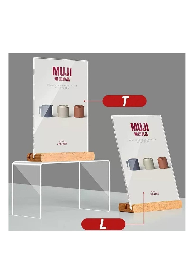 ECKEK Acrylic Sign Holder A4/A5/A6 Menu Displays Double Sided, Wood Base Table Top Sign Stand
