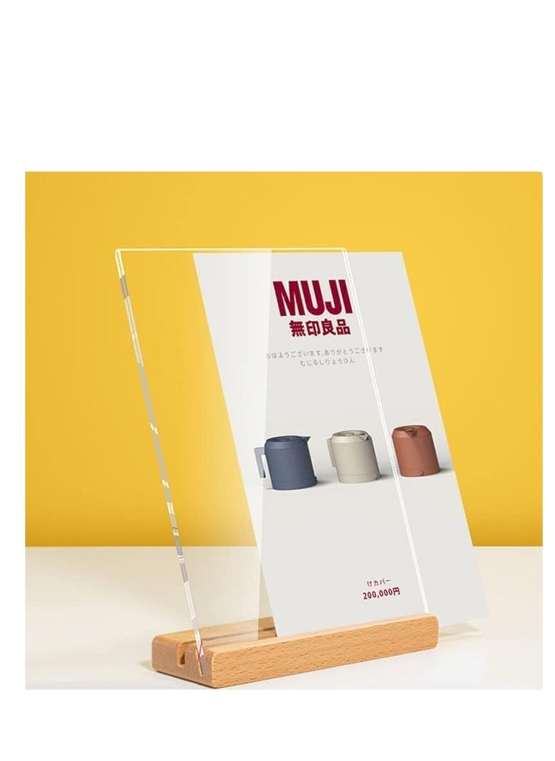 ECKEK Acrylic Sign Holder A4/A5/A6 Menu Displays Double Sided, Wood Base Table Top Sign Stand