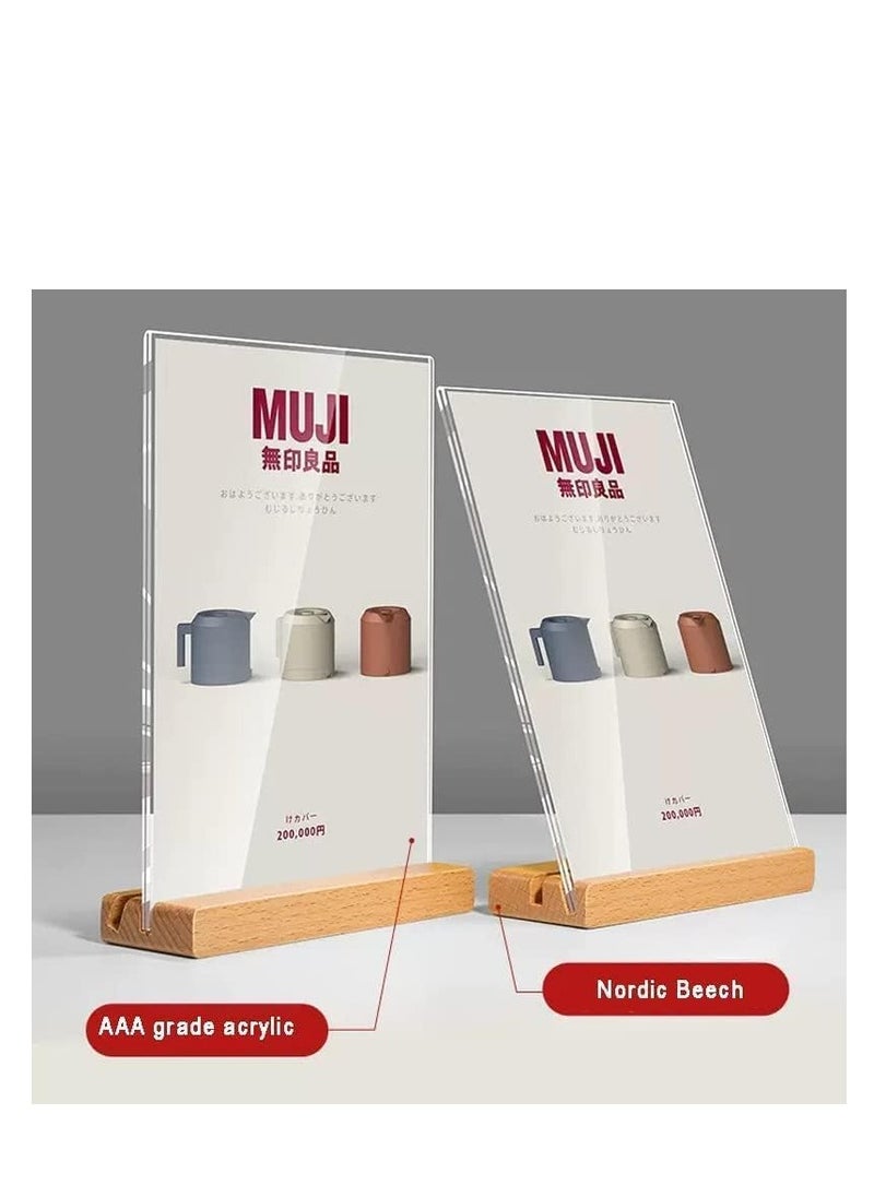 ECKEK Acrylic Sign Holder A4/A5/A6 Menu Displays Double Sided, Wood Base Table Top Sign Stand