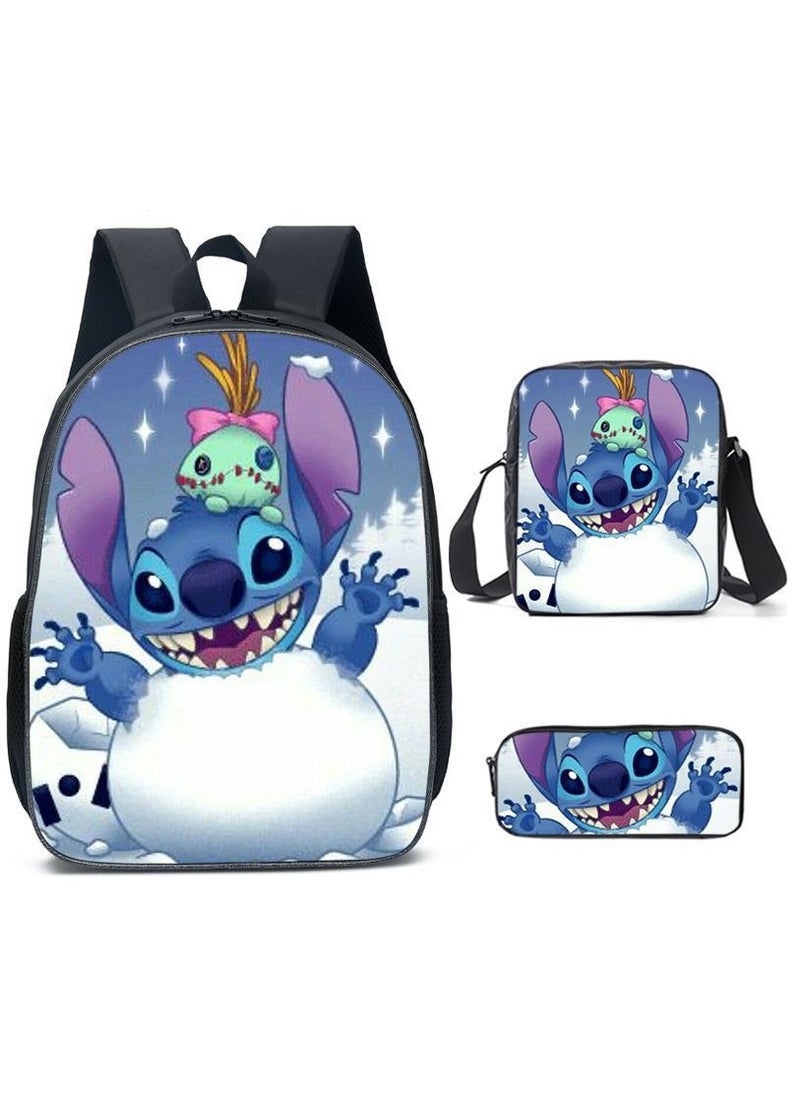 Generic - Anime Stitch Three Piece School Bag for Primary and Secondary School Students Large Capacity Backpack Backpack - Image 1