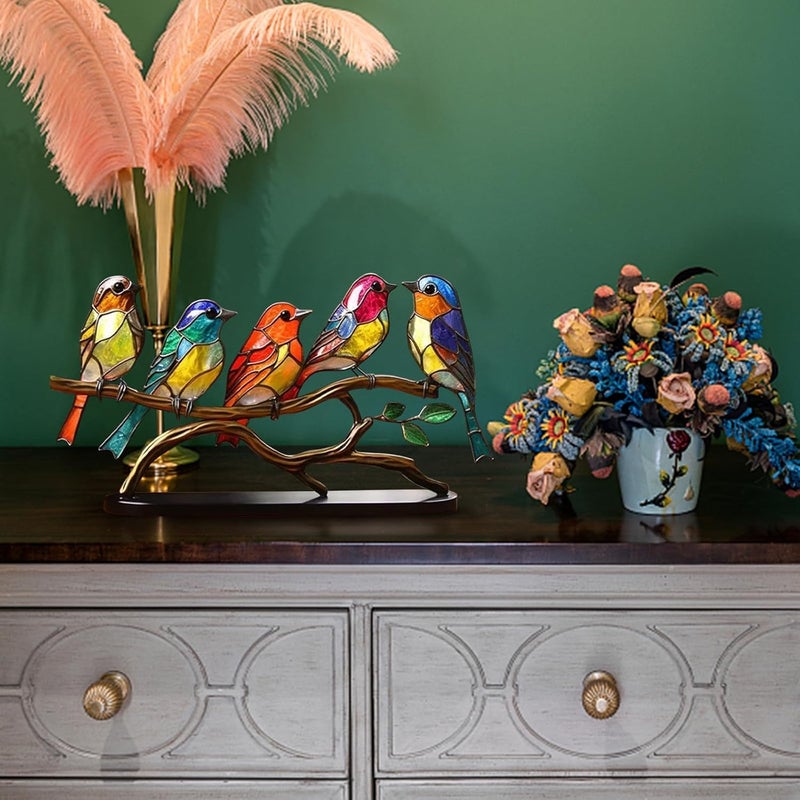 كلاراكو زينة طاولة على شكل طيور ملونة، طيور معدنية على فرع، زينة مكتب على شكل طائر الطنان، زينة مكتب معدنية ملونة لغرفة المعيشة وغرفة النوم وسطح المكتب، طيور زجاجية - Image 5