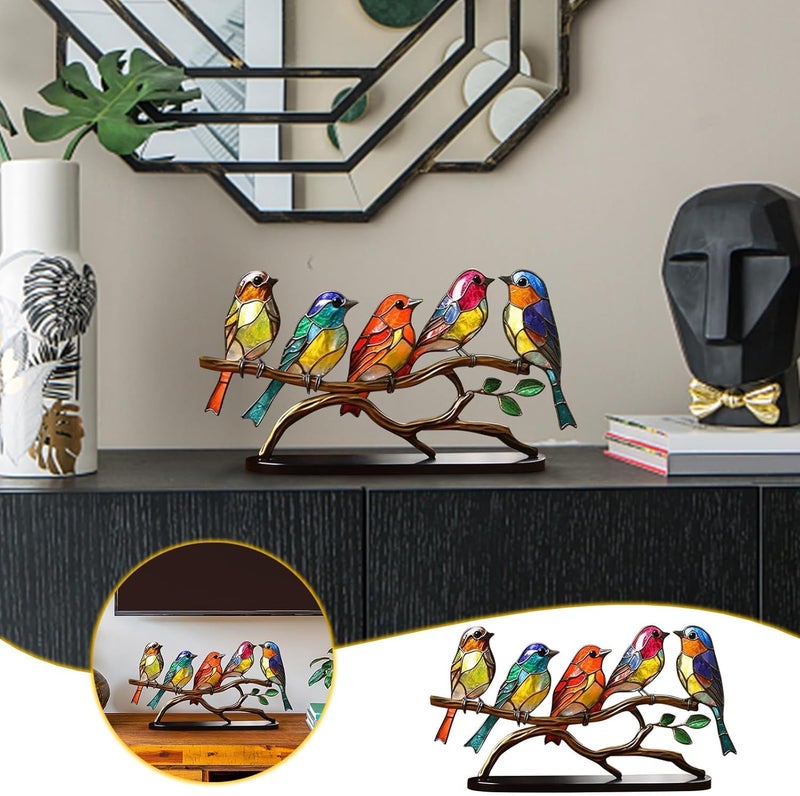 كلاراكو زينة طاولة على شكل طيور ملونة، طيور معدنية على فرع، زينة مكتب على شكل طائر الطنان، زينة مكتب معدنية ملونة لغرفة المعيشة وغرفة النوم وسطح المكتب، طيور زجاجية - Image 2