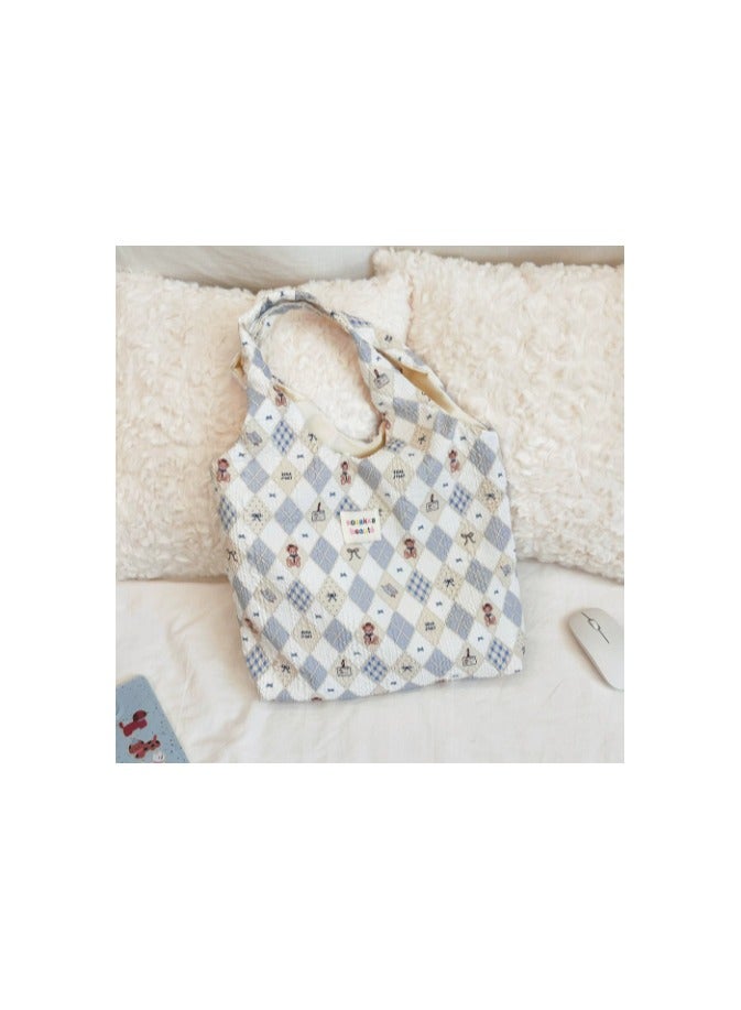 4613 South Korea Summer Embossed Cute Canvas Bag Niche Design Large Capacity Tote Bag Shoulder Underarm Bag-Color:Diamond Bear  - Image 1