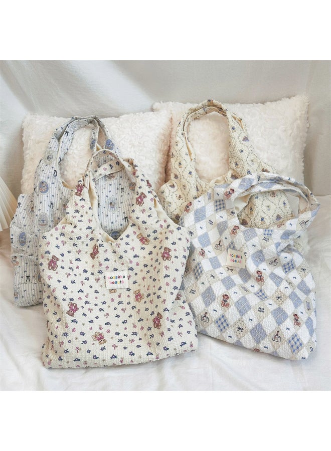 4613 South Korea Summer Embossed Cute Canvas Bag Niche Design Large Capacity Tote Bag Shoulder Underarm Bag-Color:Diamond Bear  - Image 2