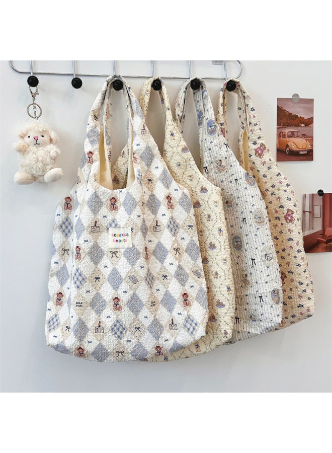 4613 South Korea Summer Embossed Cute Canvas Bag Niche Design Large Capacity Tote Bag Shoulder Underarm Bag-Color:Diamond Bear  - Image 4