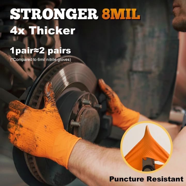 TitanFlex Heavy Duty Industrial Orange Nitrile Gloves, 8-mil, Gloves Disposable Latex Free with Raised Diamond Texture Grip, Powder Free, Rubber Glove, Mechanic Gloves,100-ct Box (Large) - Image 3