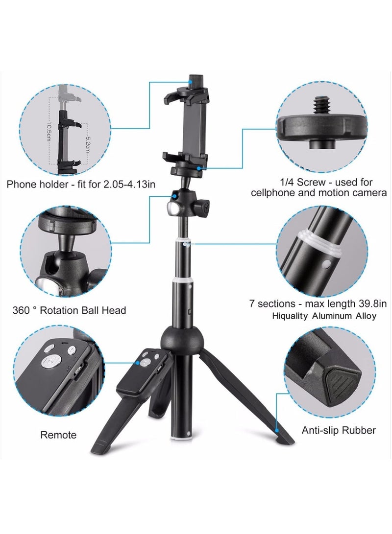 SYOSI Tripod Monopod Selfie Stick, 40 In Portable Selfie Stick Phone Tripod Compatible with Wireless Remote Shutter Control for iPhone 14 13 12 11 Pro max X 8 Plus Samsung Galaxy S23 S22 S21 S20 S10 - Image 2