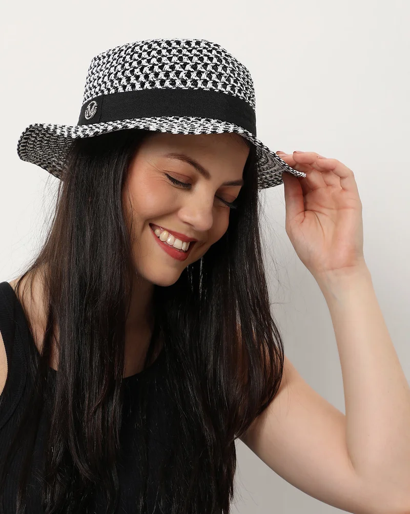 Haute Sauce  Black Printed Fedora Hat  | Best Price UAE