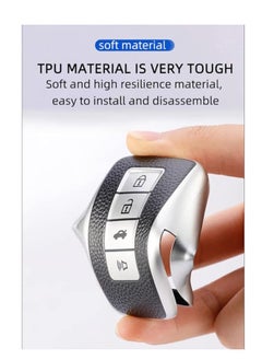 OUYoo OUYoo For Lexus Key Fob Cover with, Upgraded TPU Surface Grain Case for GS ES IS IS-F RC RC-F NX LC LS LX570 RX350/450h (4 buttons) With a key chain(Silver)  - Image 4
