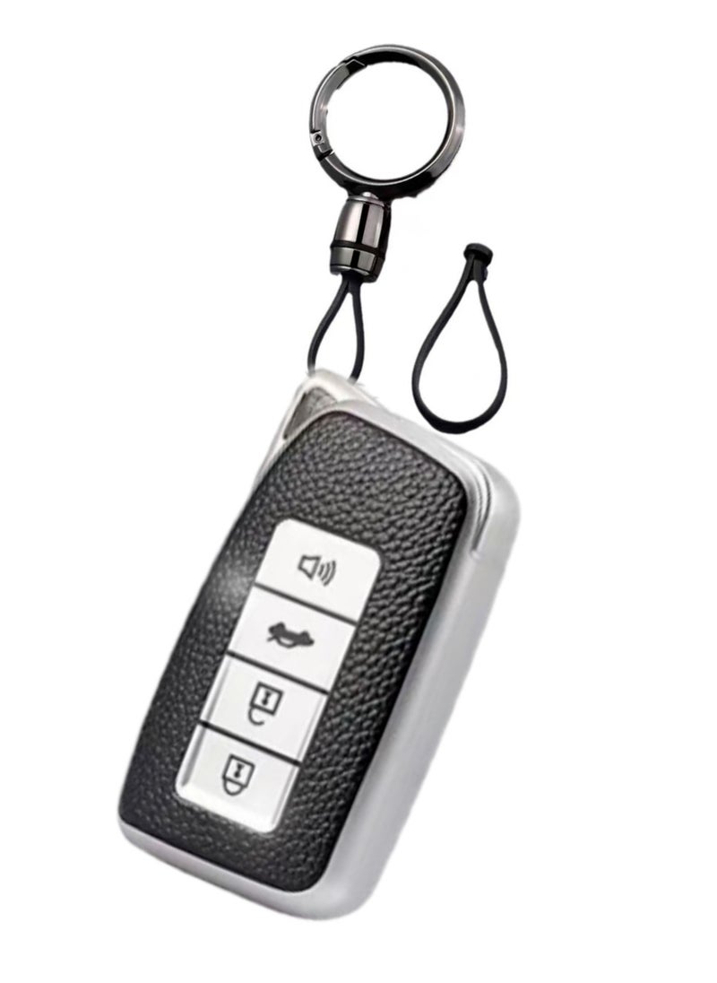 OUYoo OUYoo For Lexus Key Fob Cover with, Upgraded TPU Surface Grain Case for GS ES IS IS-F RC RC-F NX LC LS LX570 RX350/450h (4 buttons) With a key chain(Silver)  - Image 1