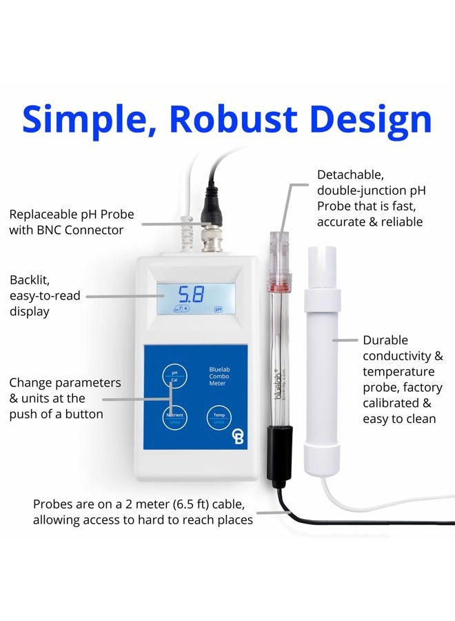 bluelab Metcom Combo Meter For Ph, Temperature, Conductivity (Nutrient) In Water With Easy Calibration, Digital Tds R For Hydroponic System And Indoor Plant Grow, Pack Of 1 - Image 3