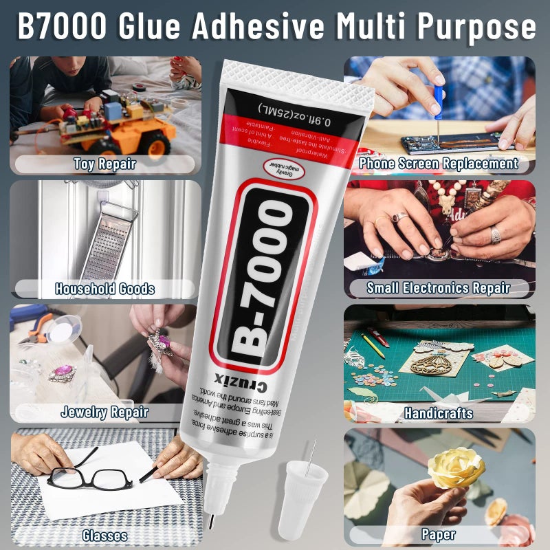 Cruzix B-7000 Craft Glue for Jewelry Making, Multi-Function B-7000 Super Adhesive Glues Liquid Fusion Glue for Rhinestones Crafts, Clothes Shoes, Fabric, Jewelry Making, Cell Phones (3x25 ml/0.9 oz) - Image 2