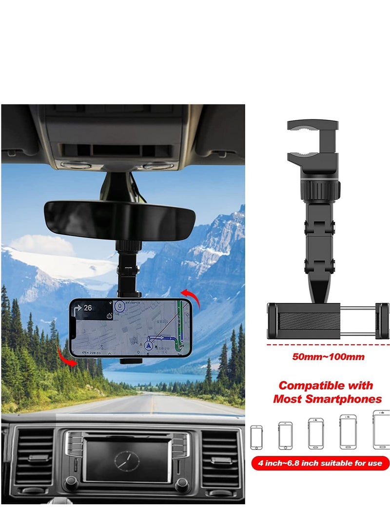إلترازون Rearview Mirror Phone Holder for Car, Multifunctional Rearview Mirror Phone Holder, 50mm-100mm Universal 360 Rotatable Car Phone Holder Mount Cell Phone Cradles for Car/Back Seat/Kitchen- Black - Image 3
