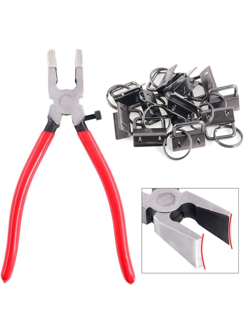 GGOOT 25mm Key Fob Hardware Tools with 1Pcs Pliers, Curved Jaws, Glass Running Pliers Attach Rubber Tips Perfect for Key Fob Install (Black)  - Image 1