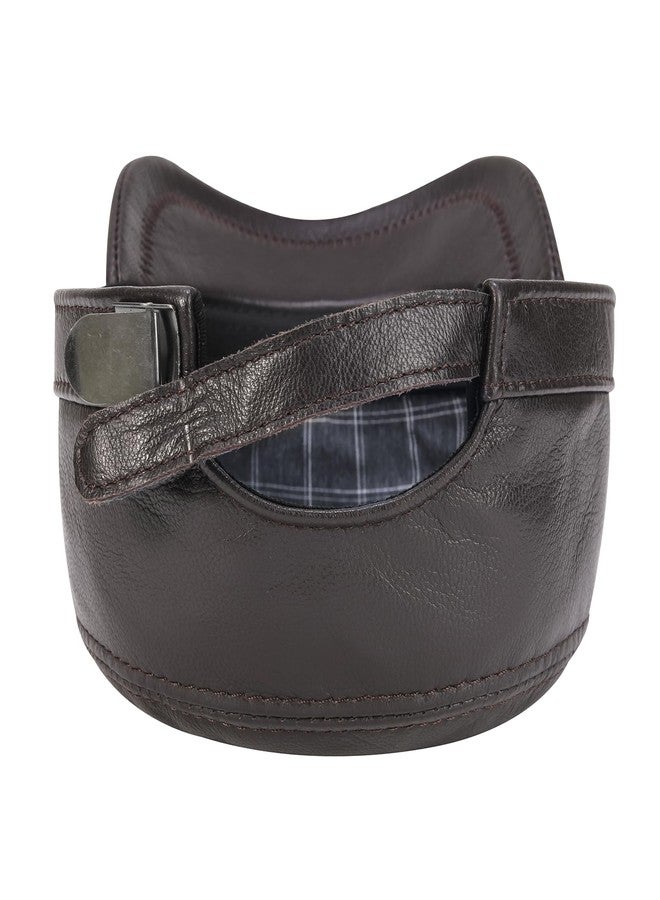 VOBOOM Leather Cadet Army Cap Adjustable Flat Top Cap Military Style Hat for Men (Brown) - Image 5