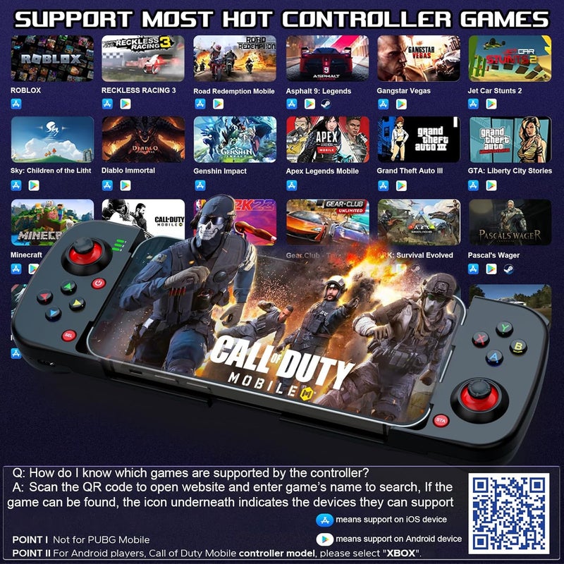 Megadream Mobile Game Controller Gamepad for iPhone iOS Android PC: Works with iPhone 14/13/12/11/X, iPad, Samsung Galaxy, TCL, Tablet, Call of Duty, Apex Legends - Directly Play (Green) - Image 3