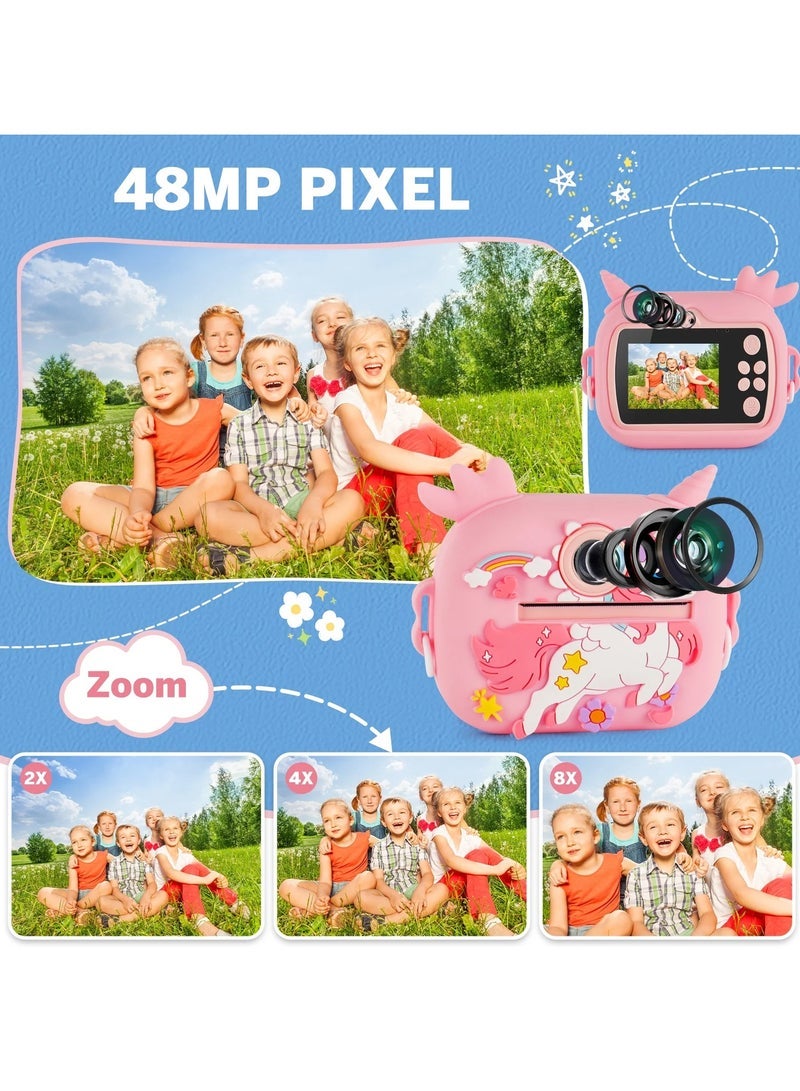 Jubilin Kids Camera Instant Print, Kids Digital Camera with 3 Rolls Print Paper, 2.4 Inch 1080P Screen with 32GB TF Card for 3+ Girls Boys Christmas Birthday Festival Party Gift ,Pink - Image 2