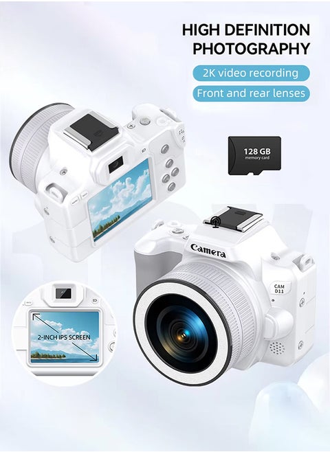 كاميرا رقمية صغيرة 48 ميجابكسل DSLR كاميرا 2K HD تقريب رقمي 16X كاميرا سفر مع بطاقة ذاكرة 128 جيجابايت وشاشة IPS مقاس 2 بوصة وكاميرا تسجيل فيديو