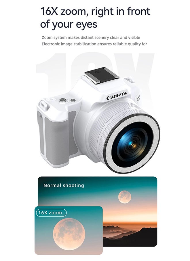 كاميرا رقمية صغيرة 48 ميجابكسل DSLR كاميرا 2K HD تقريب رقمي 16X كاميرا سفر مع بطاقة ذاكرة 128 جيجابايت وشاشة IPS مقاس 2 بوصة وكاميرا تسجيل فيديو