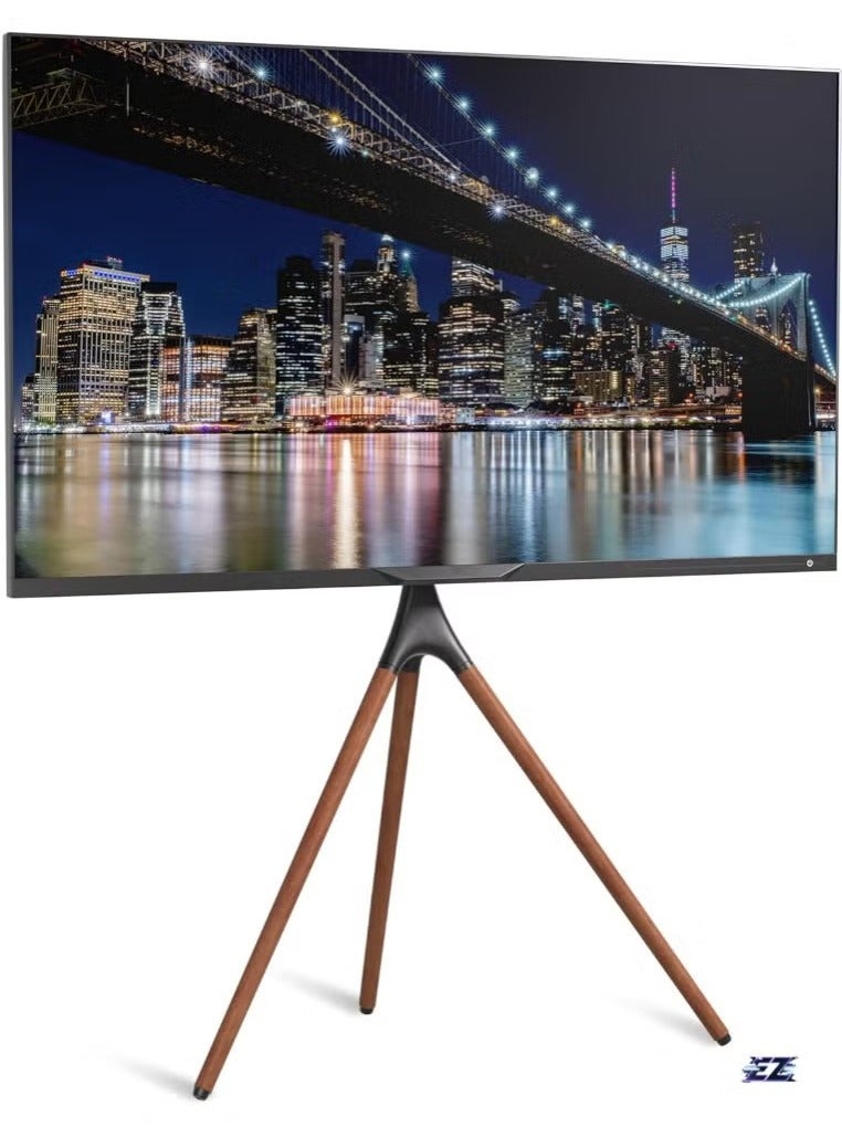 TIGER TV Stand Tripod Base 45-70inch for LED, LCD, OLED Flat Screens | Height Adjustable TV Floor Stand with Cable Ties, 180° Swivel, Portable TV Mount for Bedroom, Living Room, Studio | Supports up to 55lbs - Brown - Image 1
