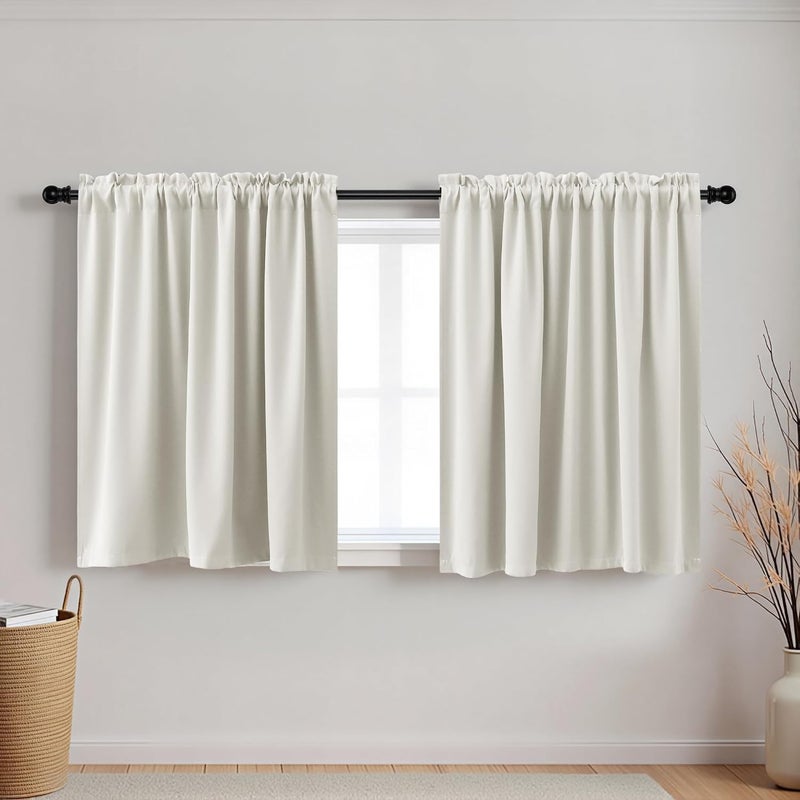 KOUFALL 20 Inch Thermal Modern Cafe Curtains for Kitchen Small Window, Room Darkening Boho Farmhouse Insulated Curtains for Winter, Cream - Image 1