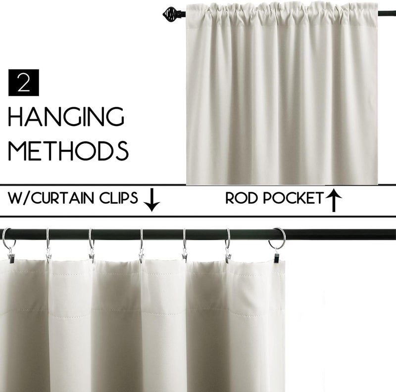 KOUFALL 20 Inch Thermal Modern Cafe Curtains for Kitchen Small Window, Room Darkening Boho Farmhouse Insulated Curtains for Winter, Cream - Image 2