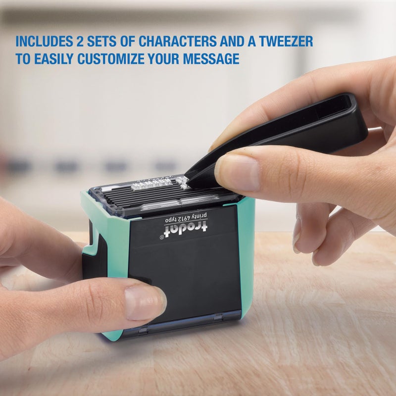 Trodat طابع ترو دات برينتي 4912 ذاتي الحبر باللون الأخضر الباستيل - مجموعة طابع مخصص يمكنك صنعه بنفسك (DIY) 4 خطوط مع رسالة أو عنوان مخصص بالحبر الأسود، حجم الانطباع: 3/4” × 1-7/8” بوصة - Image 5